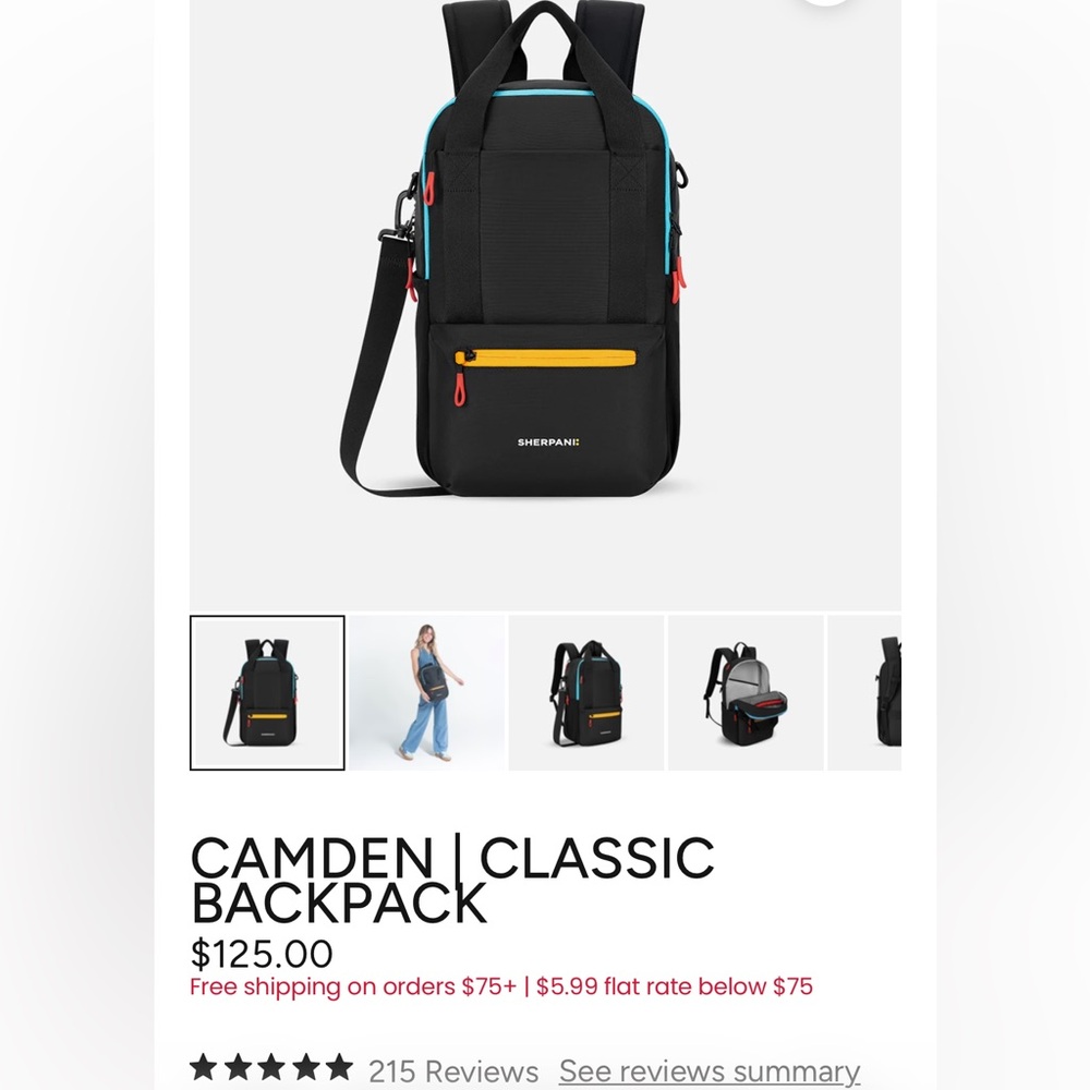 NWT Sherpani Tote Backpack Camden Black with Colorful Accents - Picture 2 of 9